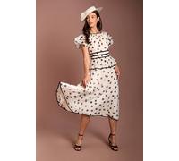 Coast Lisa Tan Polka Dot Cap Sleeve Midi Dress In Mono mono