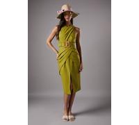 Coast Lisa Tan Polo Cross Neck Belted Dress In Olive olive 12