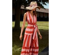 Coast Lisa Tan Polo Stripe Belted Button Through Dress In Pink pink 8