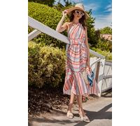 Coast Lisa Tan Polo Stripe One Shoulder Bow Dress multi 10