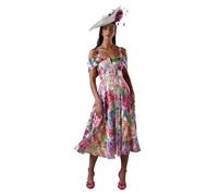 Coast Lisa Tan Printed Organza Bardot Midi Dress, 10, Multi
