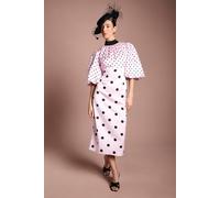 Coast Women's Lisa Tan Puff Sleeve High Neck Spot Satin Midi Dress in Pink | Size: 12 Coast Pink 12