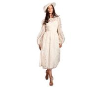 Coast Lisa Tan Sleeve Embroidered Organza Midi Dress, 14, Ivory
