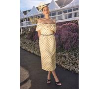 Coast Women's Lisa Tan Spot Print Corsage Off-The Shoulder Pencil Dress in Lemon | Size: 10 Coast Lemon 10
