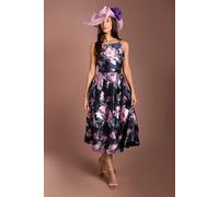 Coast Women's Lisa Tan Strappy Full Skirted Jacquard Midi Dress in Navy | Size: 14 Coast Navy 14