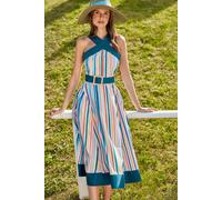 Coast Lisa Tan Stripe Cross Neck Belted Dress multi 10