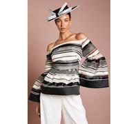 Coast Women's Lisa Tan Striped Organza Statement Blouse in Mono | Size: 14 Coast Mono 14