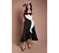 Coast Women's Lisa Tan Structured Satin Floral Detail Midi Dress in Mono | Size: 10 Coast Mono 10