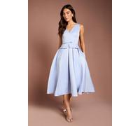 Coast Lisa Tan Structured Satin Pleated Peplum Midi Dress In Blue blue 18