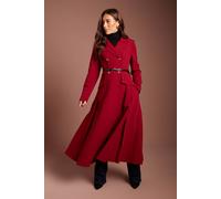 Coast Women's Lisa Tan Tailored Crepe Belted Coat in Berry | Size: 14