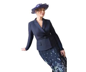 Coast Lisa Tan Tailored Jacket with Pleated Skirt Midi Dress, 10, Navy