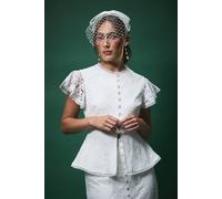 Coast Lisa Tan Textured Sequin Lace With Peplum Hem And Flutter Sleeve Bridal Top In Ivory ivory 10