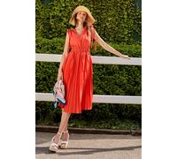 Coast Lisa Tan Tie Shoulder Pleated Cotton Dress In Red red 10
