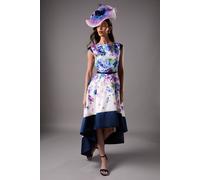 Coast Women's Lisa Tan Twill Hi-Lo Floral Printed Midi Dress | Size: 16