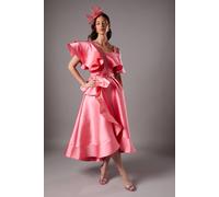 Coast Lisa Tan Twill Ruffle Belted High-Low Dress In Coral coral 8