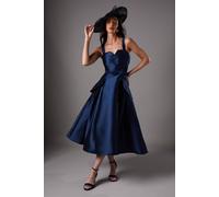 Coast Women's Lisa Tan Twill Volume Belted Midi Dress in Navy | Size: 18