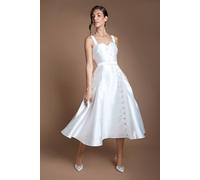 Coast Lisa Tan Twill Volume Belted Midi Wedding Dress In Ivory ivory 14