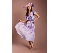 Coast Lisa Tan V Neck Ruffle Shoulder Midi Dress In Lilac lilac