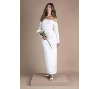 Coast Long Sleeve Bardot Scuba Embellished Pencil Wedding Dress In Ivory ivory 8