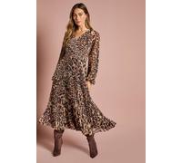 Coast Long Sleeve Chiffon Pleated Wrap Midi Dress In Animal animal 14