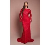 Coast Long Sleeve Flare Sleeve Cowl Back Sequin Maxi Dress In Red red 8