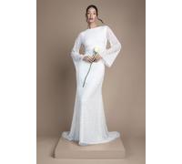 Coast Long Sleeve Flare Sleeve Cowl Back Sequin Wedding Dress In Ivory ivory 16