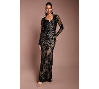 Coast Women's Long Sleeve Floral Sequin Maxi Dress in Black | Size: 8 Coast Black 8