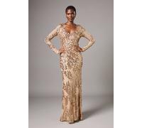 Coast Long Sleeve Floral Sequin Maxi Dress In Gold gold 10