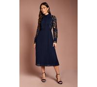 Coast Women's Long Sleeve Lace & Pleated Midi Shirt Dress in Navy | Size: 12