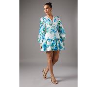 Coast Long Sleeve Lace Trim Printed Mini Dress In Blue blue 12