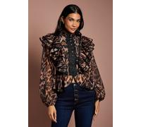 Coast Long Sleeve Leopard Organza Frill Blouse leopard 8