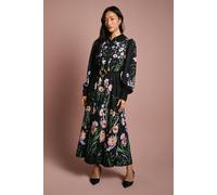 Coast Long Sleeve Placement Print Shirt Dress With Lace Trims In Black black 10