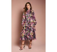Coast Long Sleeve Printed Chiffon Midaxi Dress With Tiered Skirt multi 8