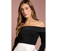 Coast Long Sleeve Satin Trim Bardot Top In Black black
