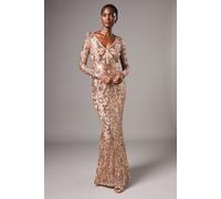 Coast Long Sleeve Sequin Maxi Dress In Champagne champagne 16