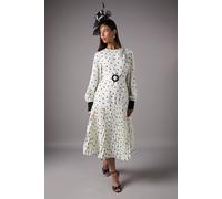 Coast Long Sleeve Spot Pleated Maxi Dress In Mono mono 12