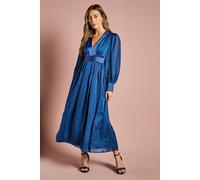 Coast Long Sleeve Stripe Jacquard Maxi V Neck Dress In Navy navy 16
