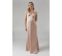 Coast Maternity Bow Back V Neck Satin Bridesmaid Dress In Mocha mocha 8