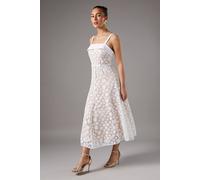 Coast Mesh Floral Sequin Belted Midi Races Dress In White white 14
