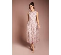 Coast Metallic Floral Embroidered Mesh Midi Dress In Blush blush