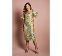 Coast Metallic Jacquard Volume Sleeve Midi Dress In Blue blue 8