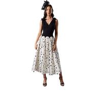 Coast Mono Spot Races Drop Waist Bow Shoulder Midi Dress, 16, Mono