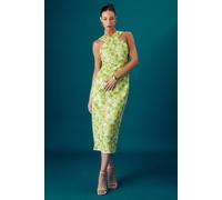 Coast Muse Cross Neck Sequin Floral Midi Dress In Green green 8