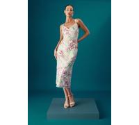 Coast Muse Floral Embellished V Neck Strappy Midi Dress In Nude nude 12