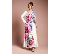 Coast Muse Floral Long Sleeve Wrap Front Gown In Ivory ivory 8