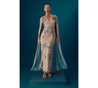 Coast Muse Heavily Embellished Maxi Dress With Cape Sleeves In Stone stone 12