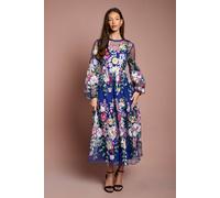 Coast Muse Long Sleeve Embroidered Maxi Dress In Blue blue 8