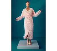 Coast Muse Long Sleeve Feather Detail Maxi Dress In Pink pink 8