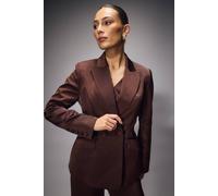 Coast Muse Satin Tailored Double Breasted Blazer In Chocolate chocolate