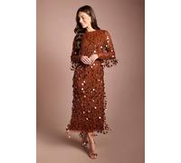 Coast Women's Muse Sequin Long Sleeve Midi Dress in Rust | Size: 8